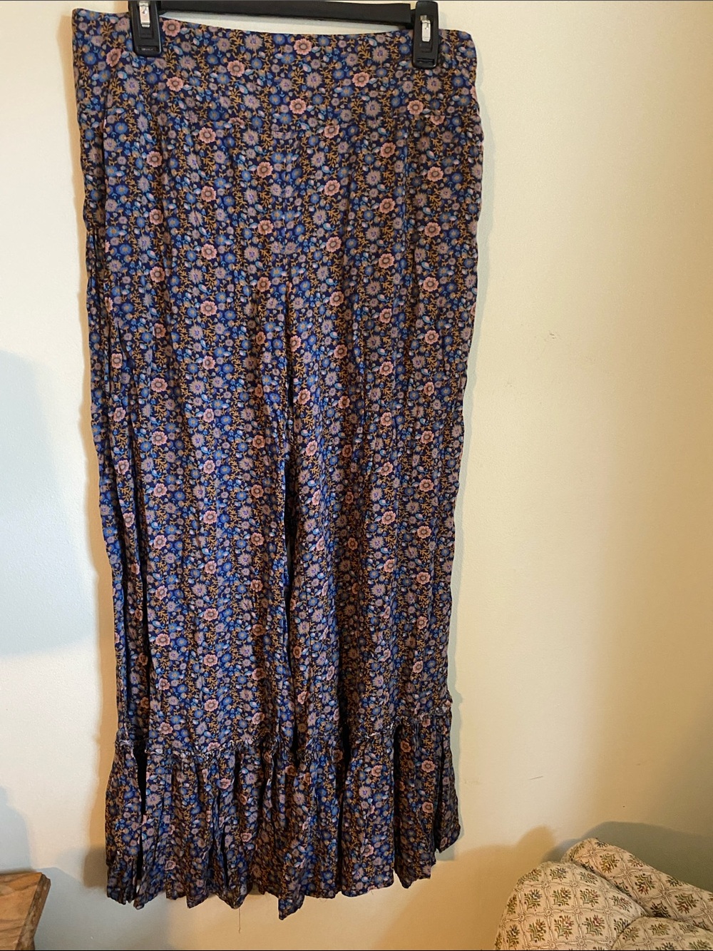 Floral NATURAL LIFE Multicolor Smocked Flare Bottoms in Blue, Purple & Mustard